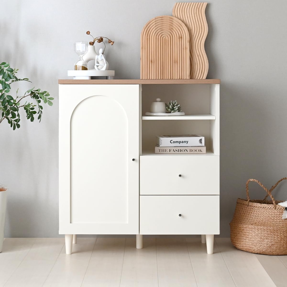 ホワイト木製キャビネット　足付き ホワイト木製キャビネット 足付き リビング収納